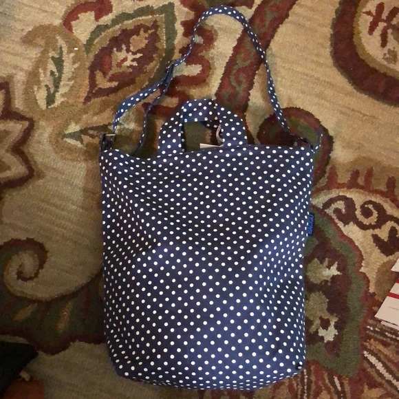 BAGGU Duck Tote Shoulder Crossbody Handle Tote PolkaDot Blue White Classic NEW - Picture 12 of 16